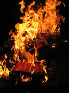 Do some books make you want to toss 'em in the burn pile so you never have to see 'em again? (Source: "Book burning" by Patrick Correia , via WikiCommons)